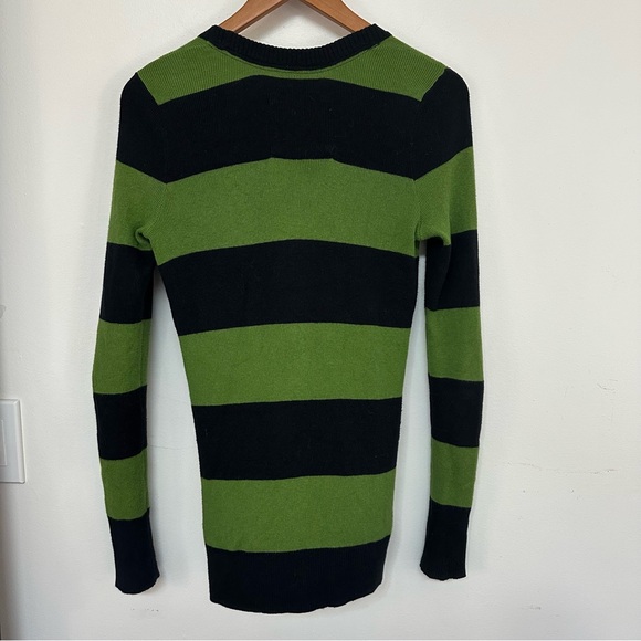 Abercrombie & Fitch Striped Cardigan Sweater Olive Green Navy Blue Womens Size M - Picture 4 of 7